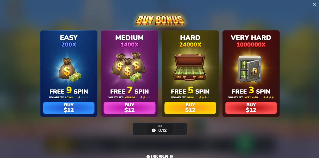 Material oficial: cuatro Bonus Buy, giros incluidos y precio de 12 USD en este ejemplo. Material oficial: cuatro Bonus Buy, giros incluidos y precio de 12 USD en este ejemplo.